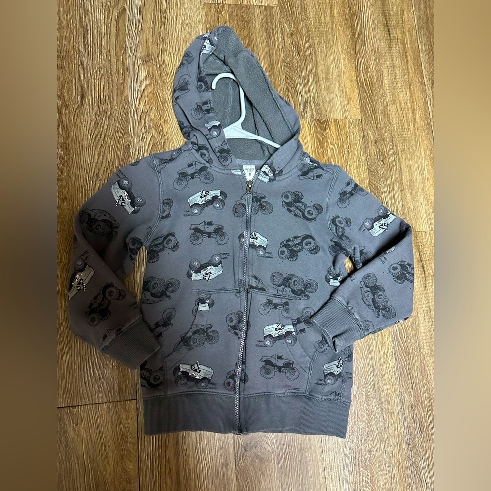 Carter’s Kid 8 Monster Truck Gray Zip-up Hoodie